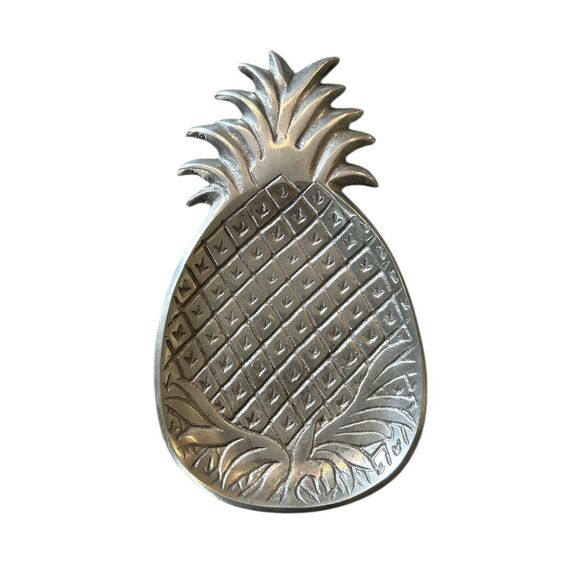 Silver Aluminum and Pewter Textured Decorative Pineapple Ring Dish - Picture 1 of 4